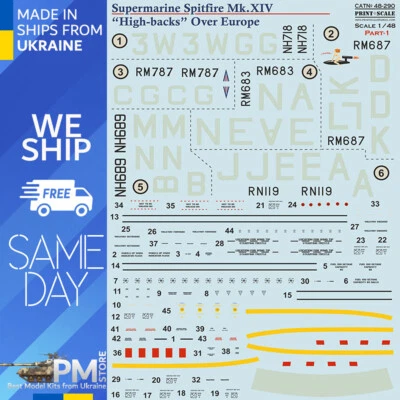Print Scale 48-290 1/48 Supermarine Spitfire XIV High Backs The complete set - Image 1 of 4