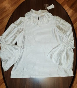 NWT TORY BURCH  Satin Stripe Ruffle Blouse in New Ivory SZ 6 - Picture 1 of 8