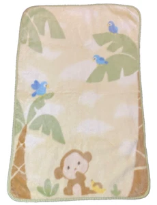 Carters Monkey Blue Birds Palm Tree Jungle Yellow Soft Plush Baby Blanket - Picture 1 of 2