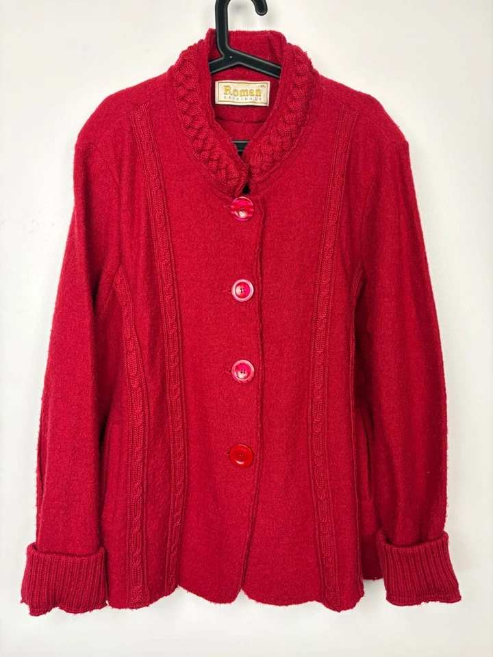 Ladies Pure Boiled Wool Red Festive Cardigan / Jacket Plus Size Christmas - Image 1 of 4