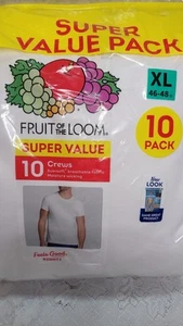 Fruit Of The Loom Mens Crews 10 Pack Moisture Wicking White Shirts Cotton XL - Picture 1 of 10