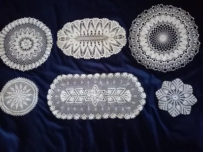 Lot 6 napperons crochet blanc fait main vintage déco ancien - Photo 1/4