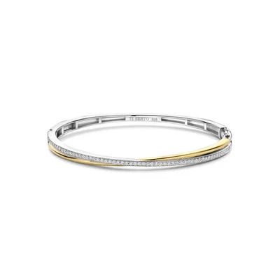 Bracciale rigido bangle donna bicolore Ti Sento 23045ZY argento zirconi misura M - Immagine 1 di 4