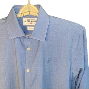 Mizzen+Main Leeward Dress Shirt Medium Standard Fit Blue Glen Plaid Stretch - Picture 1 of 8