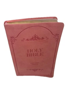 KJV Bible Giant Print Full Size Pink Unmarked Very Good Free Ship Gold Edges - Picture 1 of 4