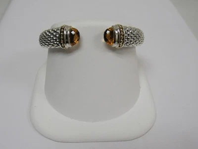 Designer LAGOS Sterling Silver 18k Signature Caviar Citrine Cuff Bracelet - Image 1 of 4
