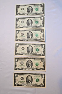 Two Dollar Bill, H Series, 2003 & 2017 - Lot of 6 - Picture 1 of 7