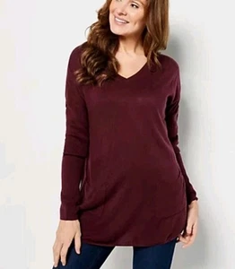Denim & Co Tunika Pullover V-Ausschnitt Langarm Taschen weinrot M - Bild 1 von 15