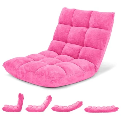 Silla de Piso Ajustable 14 Posiciones Plegable Perezoso Gaming Sofá Silla Rosa Foto 1 de 4