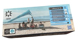 Neso Grande Beach Tent with Sand Anchors, Portable Sun Shelter (Aqua Fronds) NEW - Picture 1 of 7