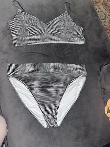 Freshwater Swimsuit Black White Striped XXL Bikini High Waist - Picture 1 of 5