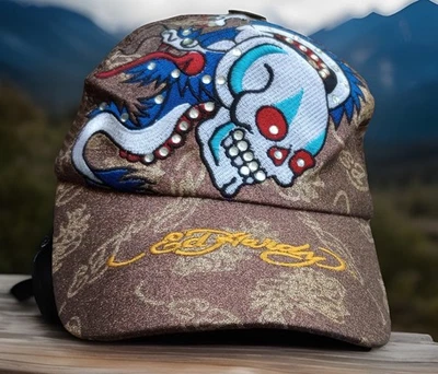 Gorra Ed Hardy Snapback Sombrero Estrás Bordado Calavera Malla Y2K De Colección Foto 1 de 4