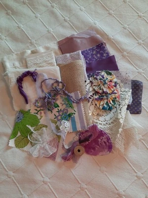 Lavender Slow Stitch Bundle Kit Purple Vintage Linen Embroidery Lace Floss Craft - Image 1 of 4