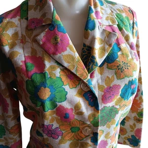 Chaqueta Blazer Mujer Pequeña Vintage Años 60 Beeline Fashions Estampado Floral Lino Mod - Imagen 1 de 7