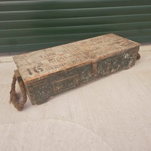 Vintage Wooden Army Tool Mech Crate Chest Rope Handles Heavy Duty Lockable Prop - Foto 1 di 22