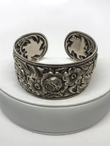 Vintage S. Kirk & Son Chased floral Sterling Bracelet Cuff 46.6 g - Picture 1 of 7