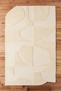 Alfombra de lana hecha a mano moderna acolchada curvada blanca - Imagen 1 de 6
