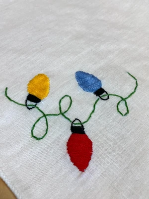 Vintage Christmas Hand Embroidery Sewing Fabric Scrap 14"x14" Quilt/Pillow Focal - Image 1 of 2