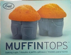 Fred Muffin Top Silicone Baking Cups NIB Set Of 4 Blue Jeans Novelty - Picture 1 of 3