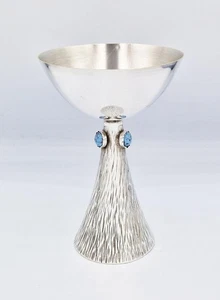 FINO CÁLIZ DE COMUNIÓN MODERNISTA CON PATAS DE PLATA MACIZA Y TURQUESA c1970 - Imagen 1 de 8