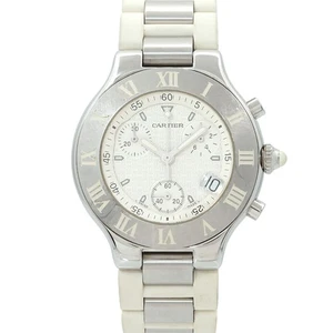 Cartier Must 21 Chronoscaph W10184U2 Date Quartz White Dial Mens 90303458 - Picture 1 of 6