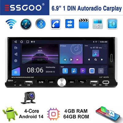 Android 14 4+64G Autoradio Apple Carplay Universal 1 DIN GPS NAVI RDS BT Kamera+ - Bild 1 von 4