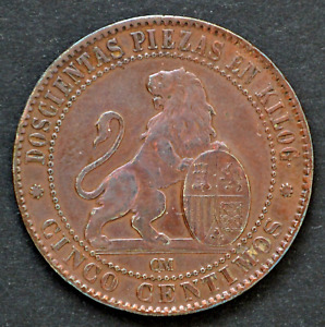 SPAIN; PROVISIONAL GOVERNMENT, 1870, BRONZE, 5 CENTIMOS COIN.       Y3