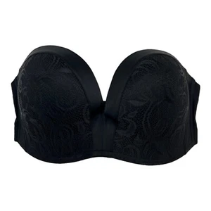 Delimira Bra Womens 38DD Black Strapless Push Up Lace Underwire Plus Size - Picture 1 of 5
