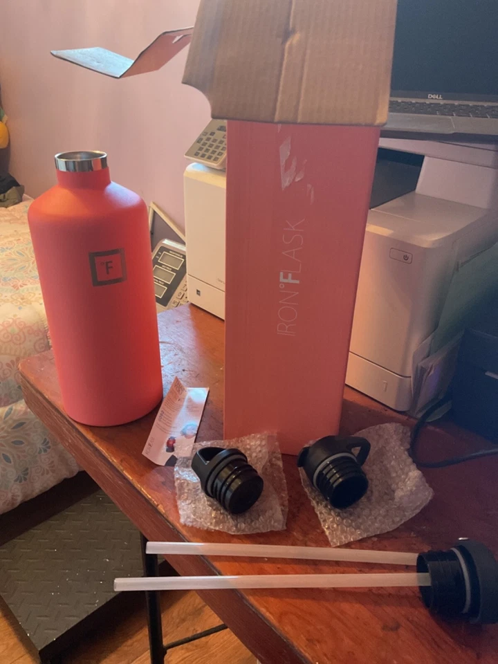 Iron Flask 64 Oz Half Gallon Sports Water Bottle with 3 Lids - Peach (BS-1156)