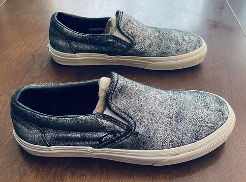 SNEAKERS slip on VANS invecchiato ARGENTO discoteca PELLE unisex M8 5 W10 ottime condizioni