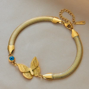 Schickes Armband Schmetterling Gold plattiert (vergoldet) Geschenk Nazar Auge - Bild 1 von 3