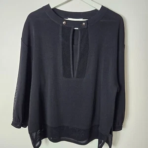 Exclusively Misook Size M Black Button Keyhole Chest Long Sleeve Sweater - Picture 1 of 13