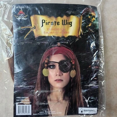 Womens Pirate Wig Headband Beads Gold Skull Eye Patch Costume Halloween NEW - Image 1 of 3