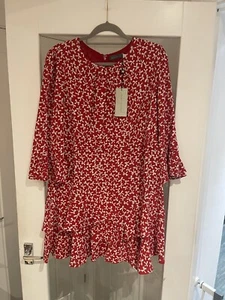 Mint Velvet Red Bow Print Ruffle Mini Dress Size Uk18 New With Tags RRP£109 - Picture 1 of 19