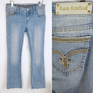 Rock Revival Jeans Dee Bootcut Raw Hem Light Wash size 27 Women's Western Boho - Picture 1 of 14