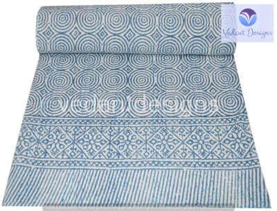 Colcha bordada indiana Kantha bloco de colcha algodão azul - Imagem 1 de 4