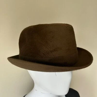 Sombrero Borsalino Fedora Marrón Lana Fieltro Italia Cuero Vintage Foto 1 de 4