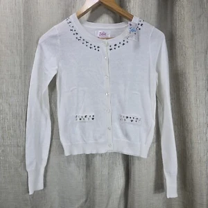 Justice White Button Front Cardigan Sweater Girls 14 Pockets Embellished NWT - Picture 1 of 7