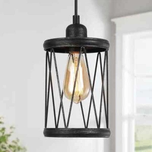 LNC Antique Black Drum Pendant Light Industrial 1-Light Island Chandelier - Picture 1 of 9