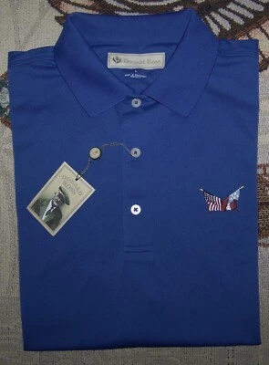 NUEVO DONALD ROSS Poliéster Polo Botón Camisa SECESSION GOLF CLUB Talla L Azul Foto 1 de 4