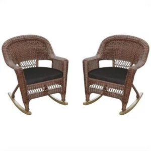 Jeco Wicker Rocker Chair in Honey with Black Cushion (Set of 2) - Picture 1 of 9