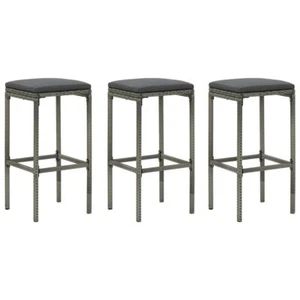 3 Pcs Bar Stools Grey PE Rattan Stylish Dining Kitchen Counter Chair Stool Set - Picture 1 of 8