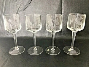 Vintage Wine Glasses Floral/Autumn Etched Stemmed Cordial ~5.25" ~Hungary ~Set/4 - Picture 1 of 8
