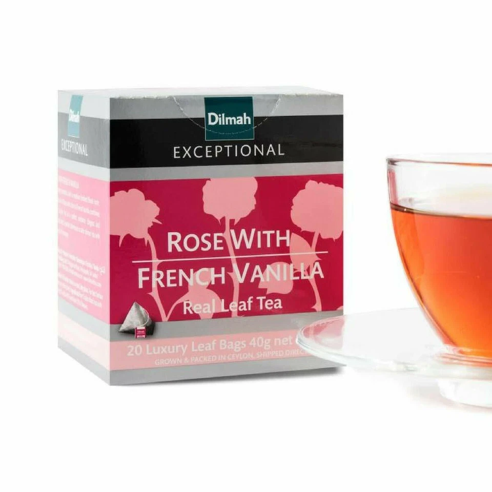 Té puro de Ceilán, rosa Dilmah con té de vainilla francesa 20 bolsitas de té Foto 1 de 1