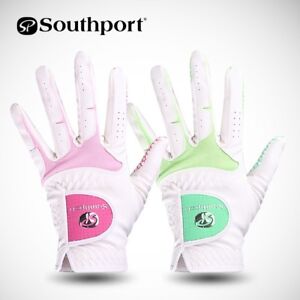 Women Ladies Sports Golf Gloves Pair Southport Honeycomb White Pink Green
