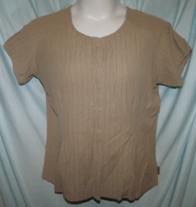 Woolrich Beige Khaki Textured Scoop Neck SS Button Up Blouse Women's XL (P3B) - Picture 1 of 6