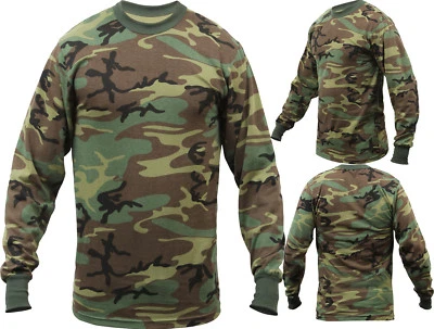 Tactical Long Sleeve Camo Tee Mens Woodland Camouflage Military Army T-Shirt - Image 1 of 3