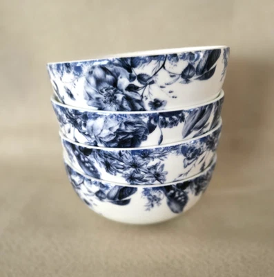 Set of 4 Mikasa Pippa Blue Floral Bone China Dessert Fruit Bowls 4-5/8" New - Image 1 of 4