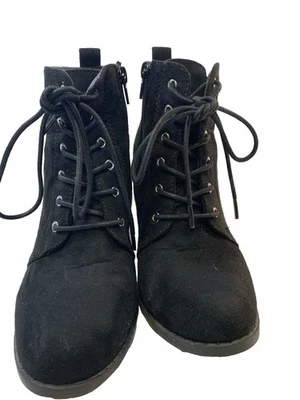 Diba Madoc Booties Women's Size 6M Black Suede Laced Side Zipper 3" chunk Heel - Image 1 of 4