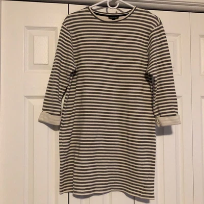 TOPSHOP Women’s Gray White Striped Sheath Shift Dress Sz US 8 City Preppy Casual - Image 1 of 4